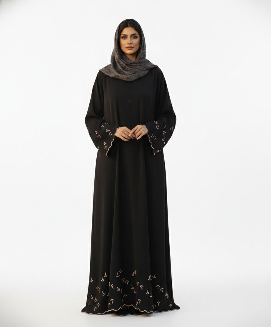 Black Embroidered Border Abaya