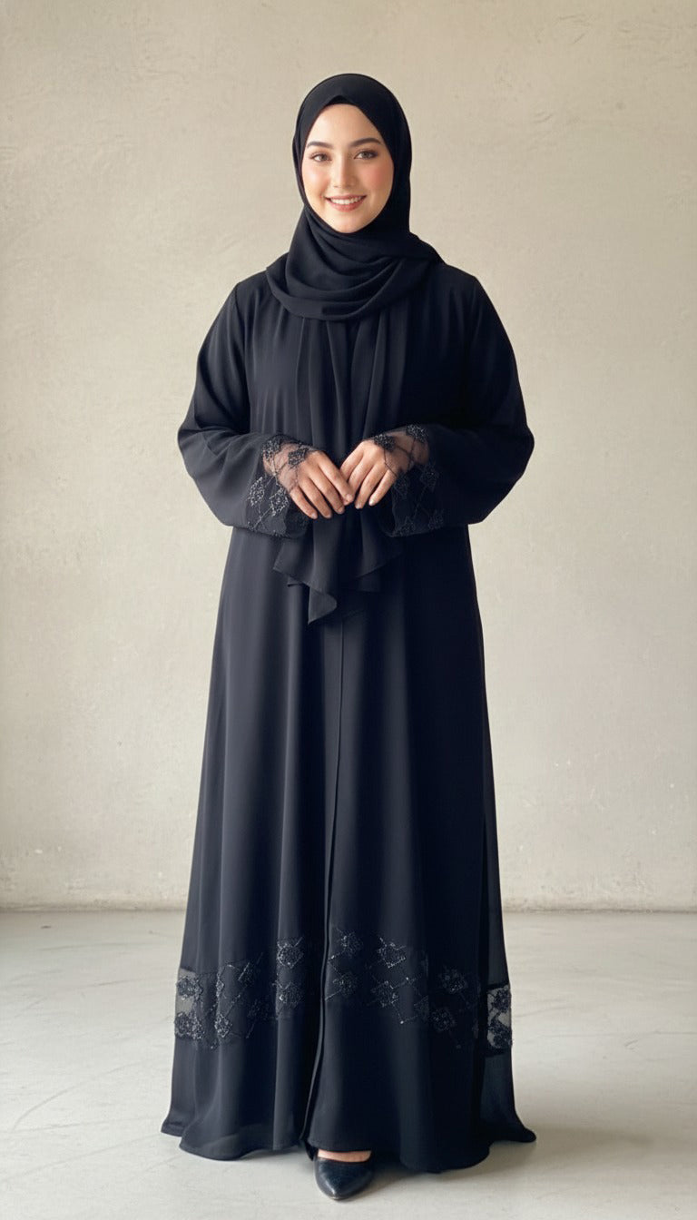 Black Lace Cuff Abaya