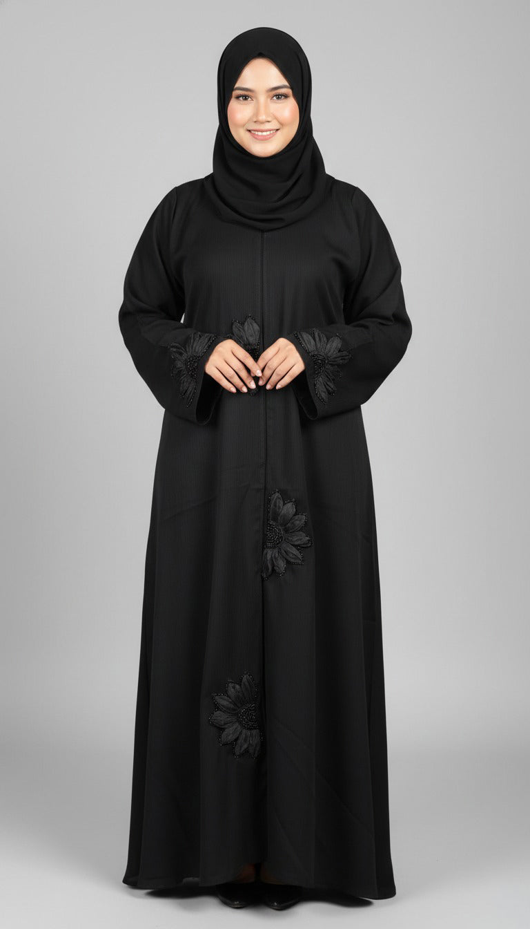 Midnight Bloom Embroidered Abaya – Black