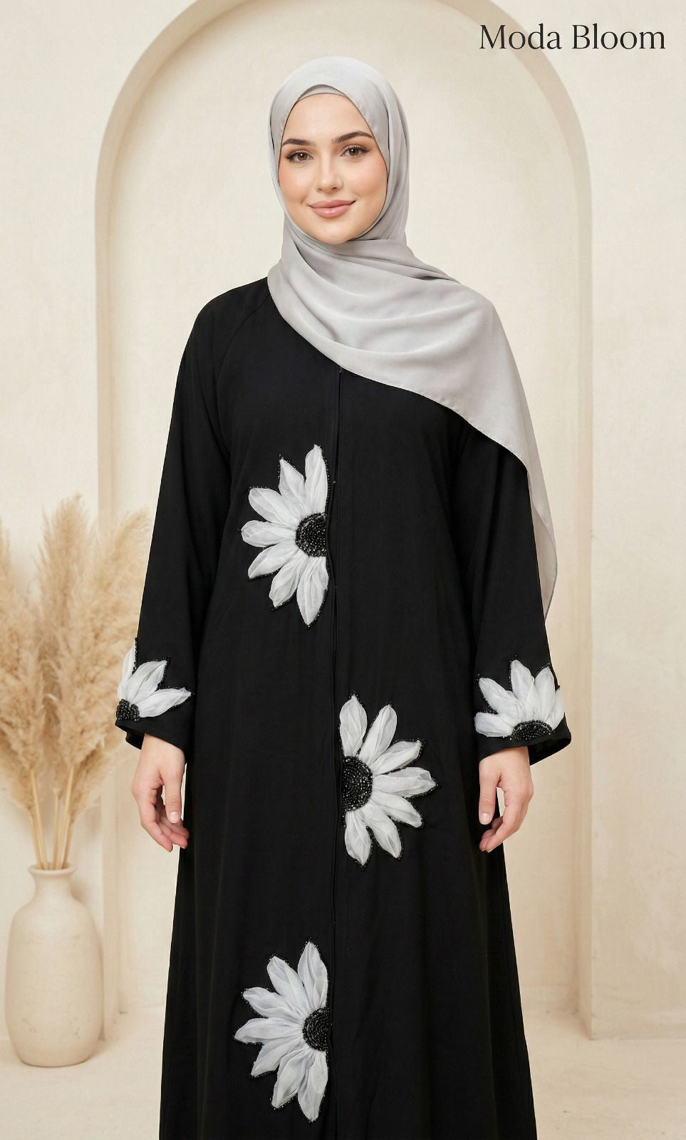 White bloom floral Abaya